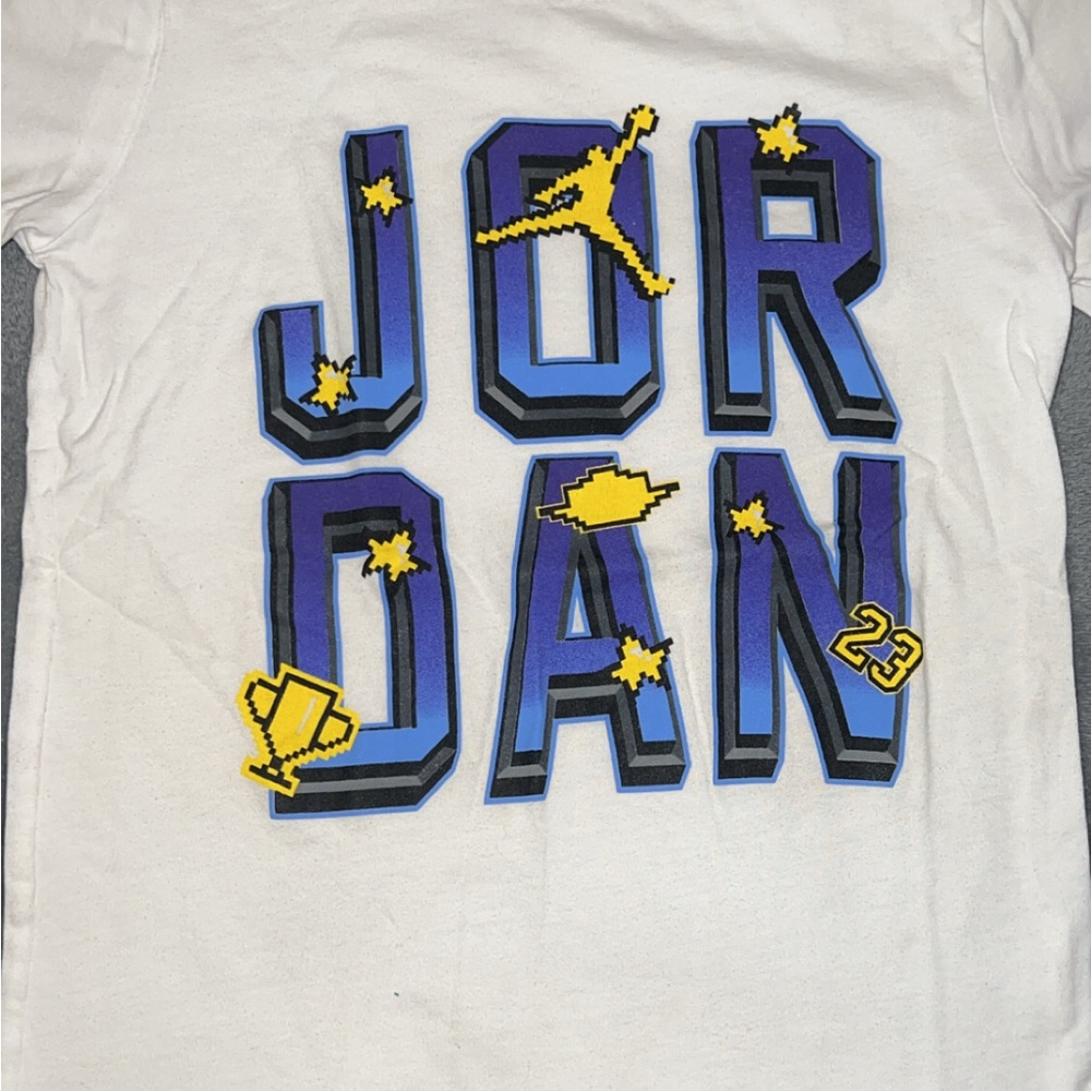 Jordan White Tee with Blue and Yellow Accents